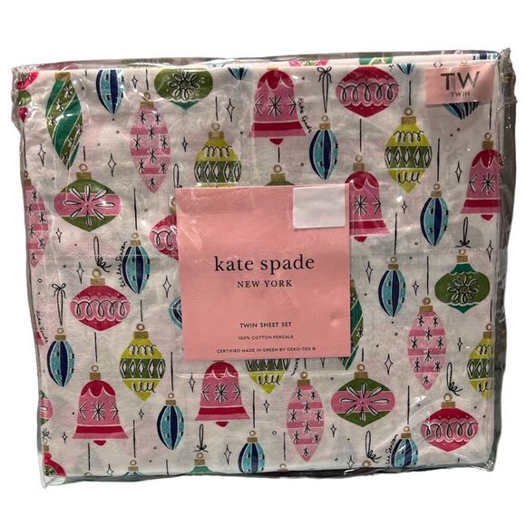 Kate Spade Twin Vintage Christmas Ornament Sheet Set - Picture 1 of 5